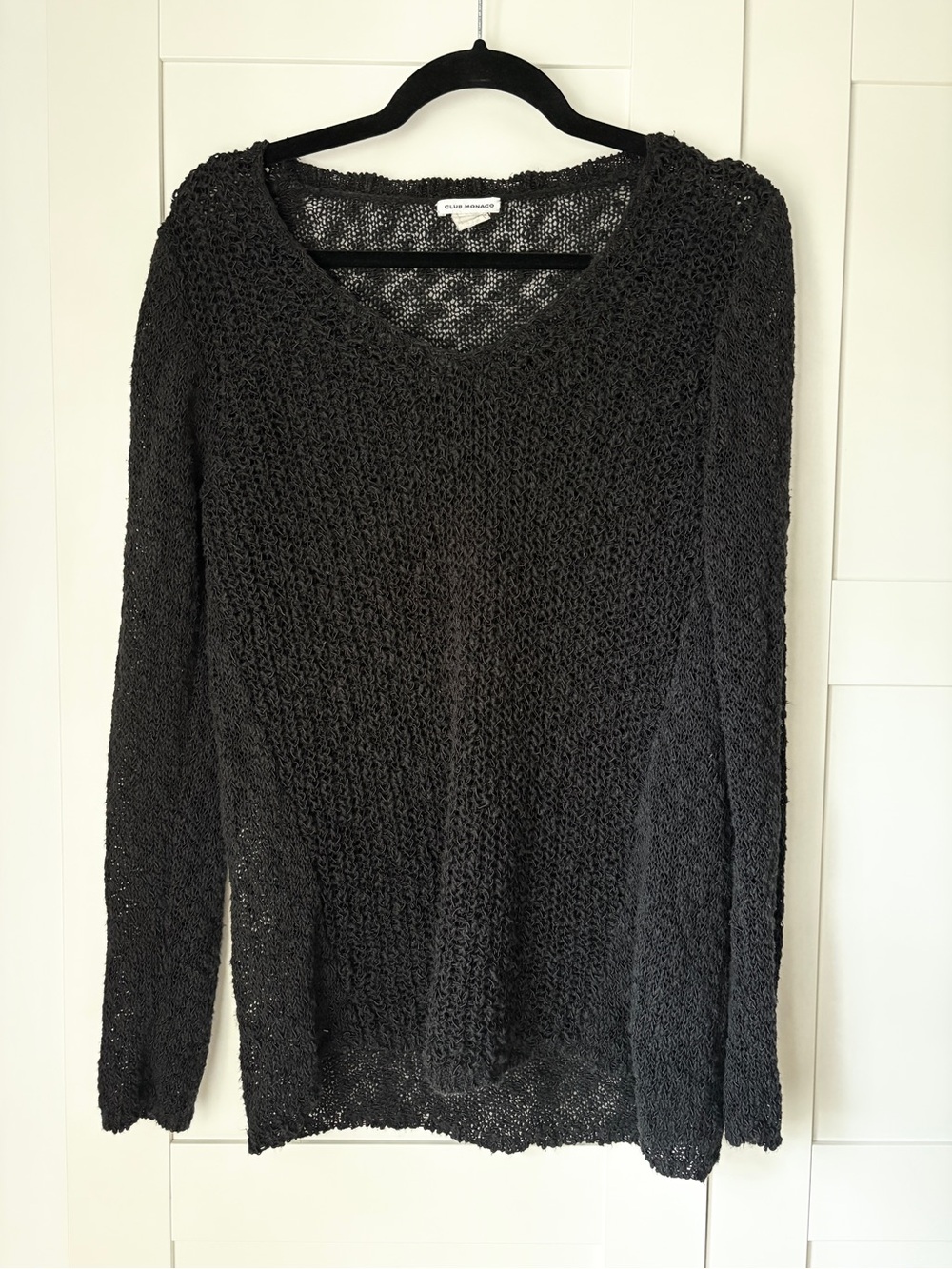 Vintage Club Monaco Cotton Blend Black Open-Knit V-Neck Sweater